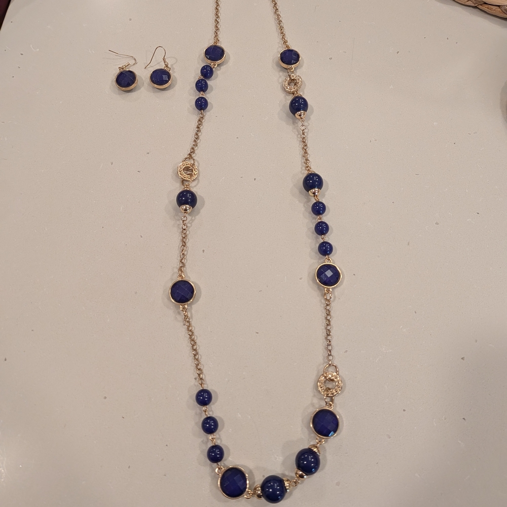 Blue and Gold Necklace And Earrings - Picture 3 of 5